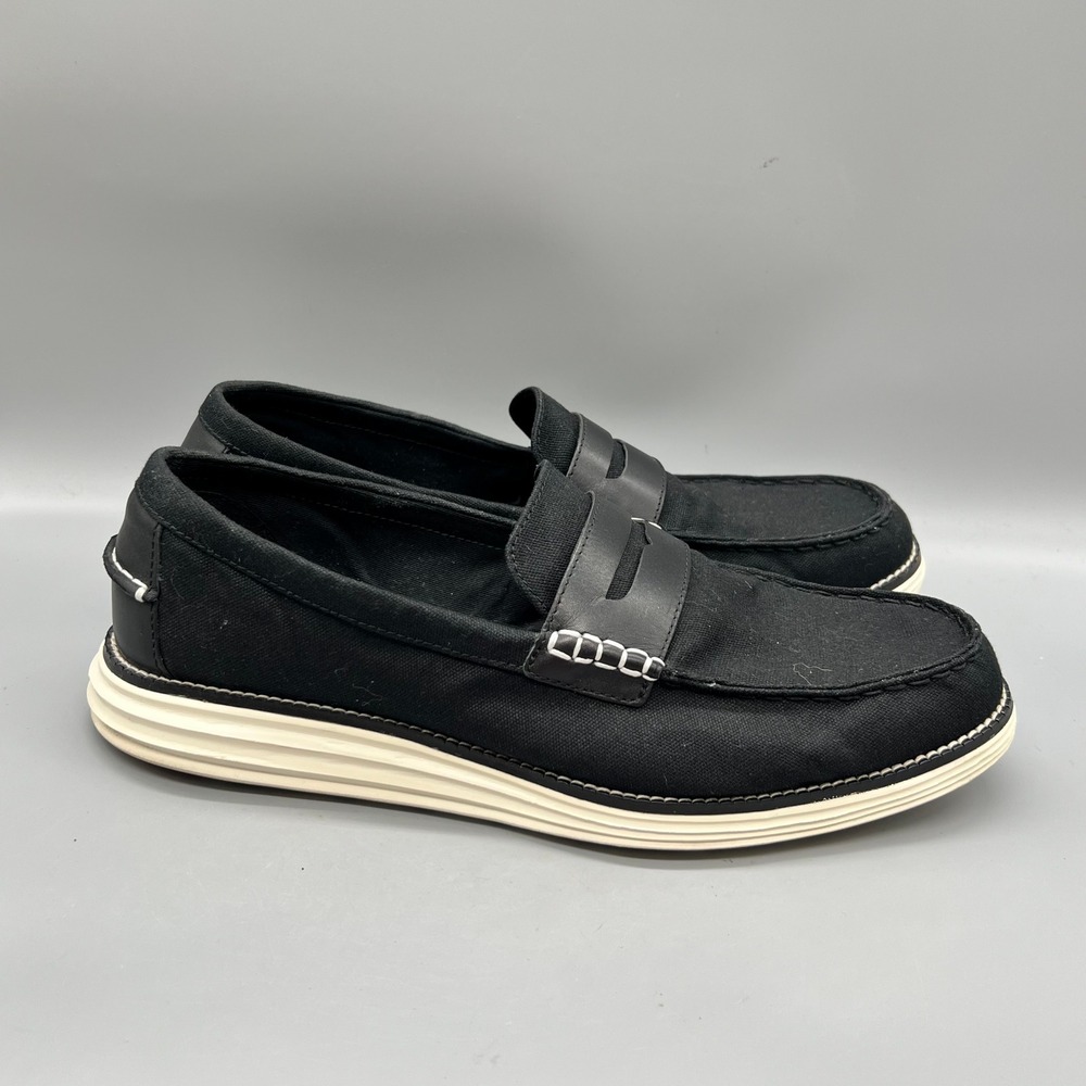 Cole Haan Shoes Mens 11 Black Canvas Grand OS Penny Loafer Leather Trim Slip On